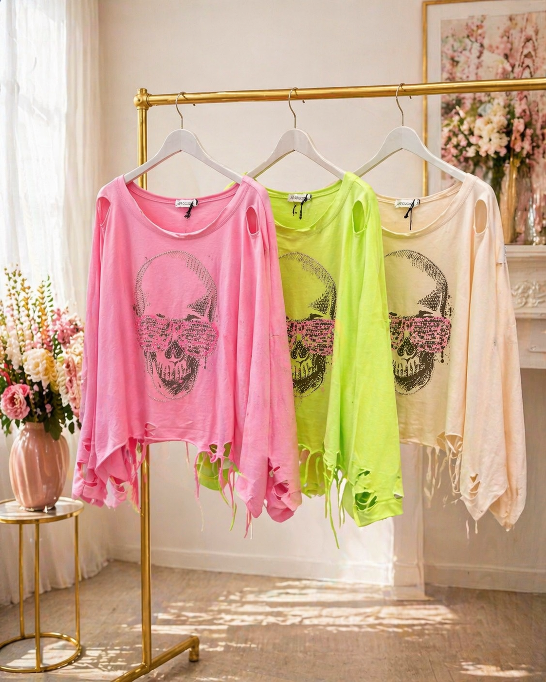 💗 Statement Shirt mit Glitzer-Skull