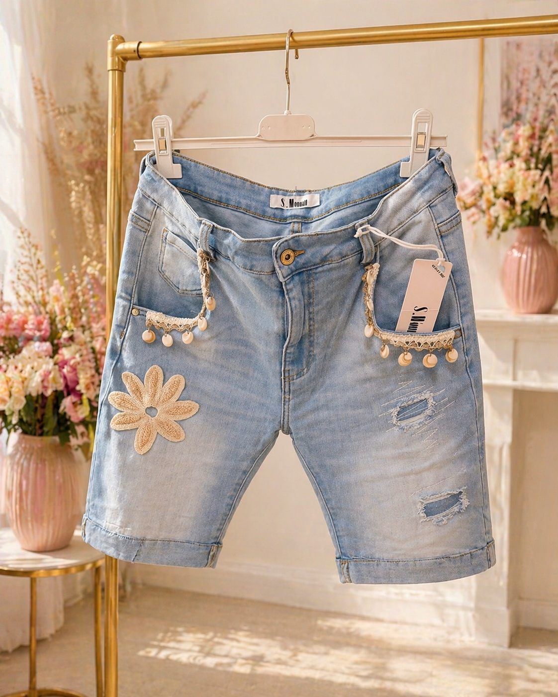 🤍 Boho Summer Outfit – Shirt, Jeans Shorts &