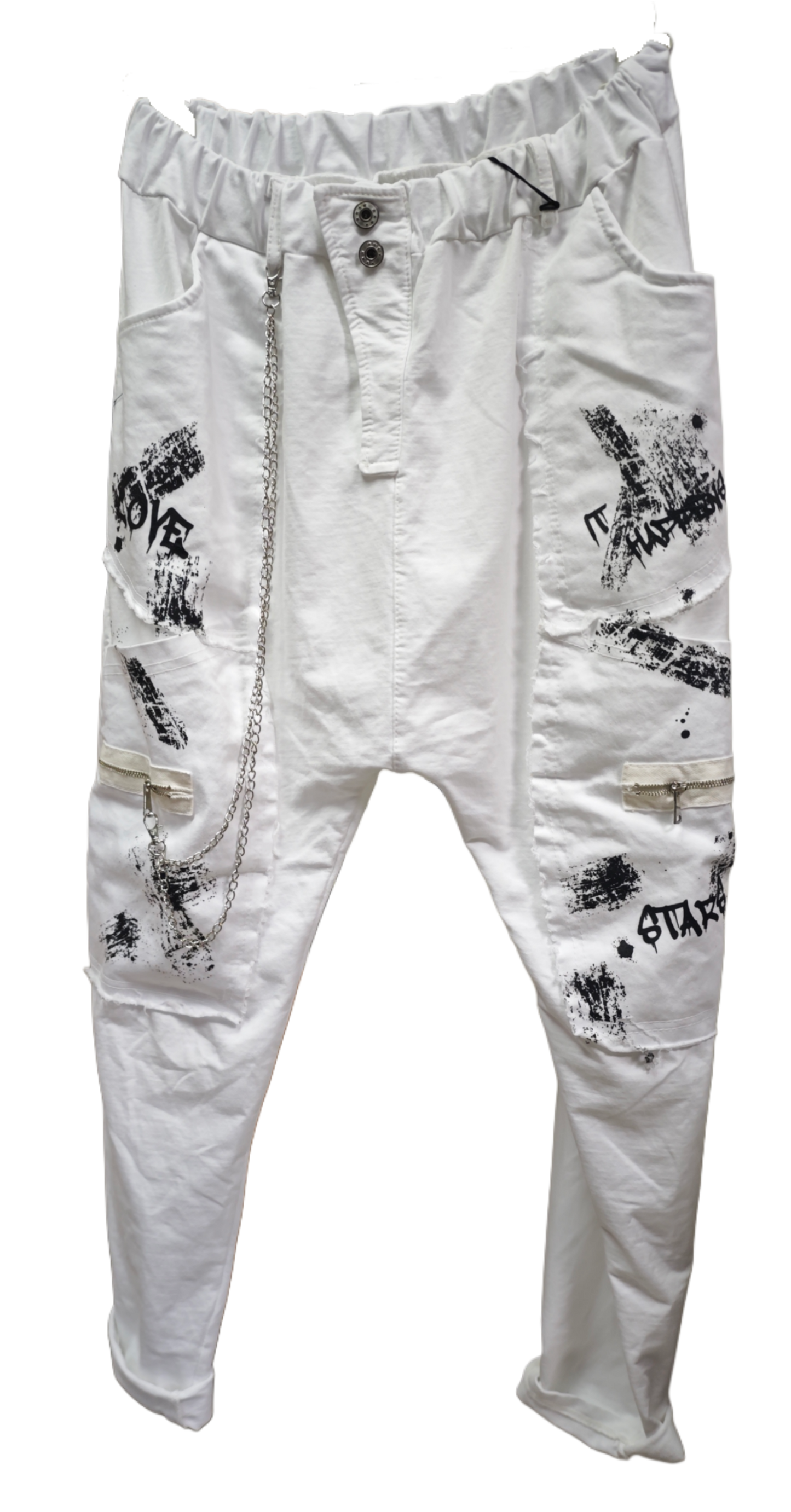Baggy-Hose mit Ketten- & Print-Details