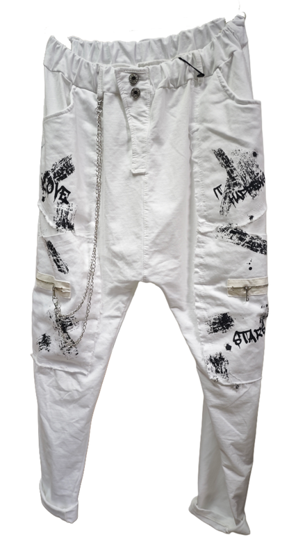 Baggy-Hose mit Ketten- & Print-Details