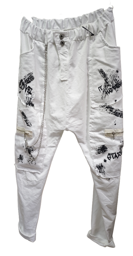 Baggy-Hose mit Ketten- & Print-Details