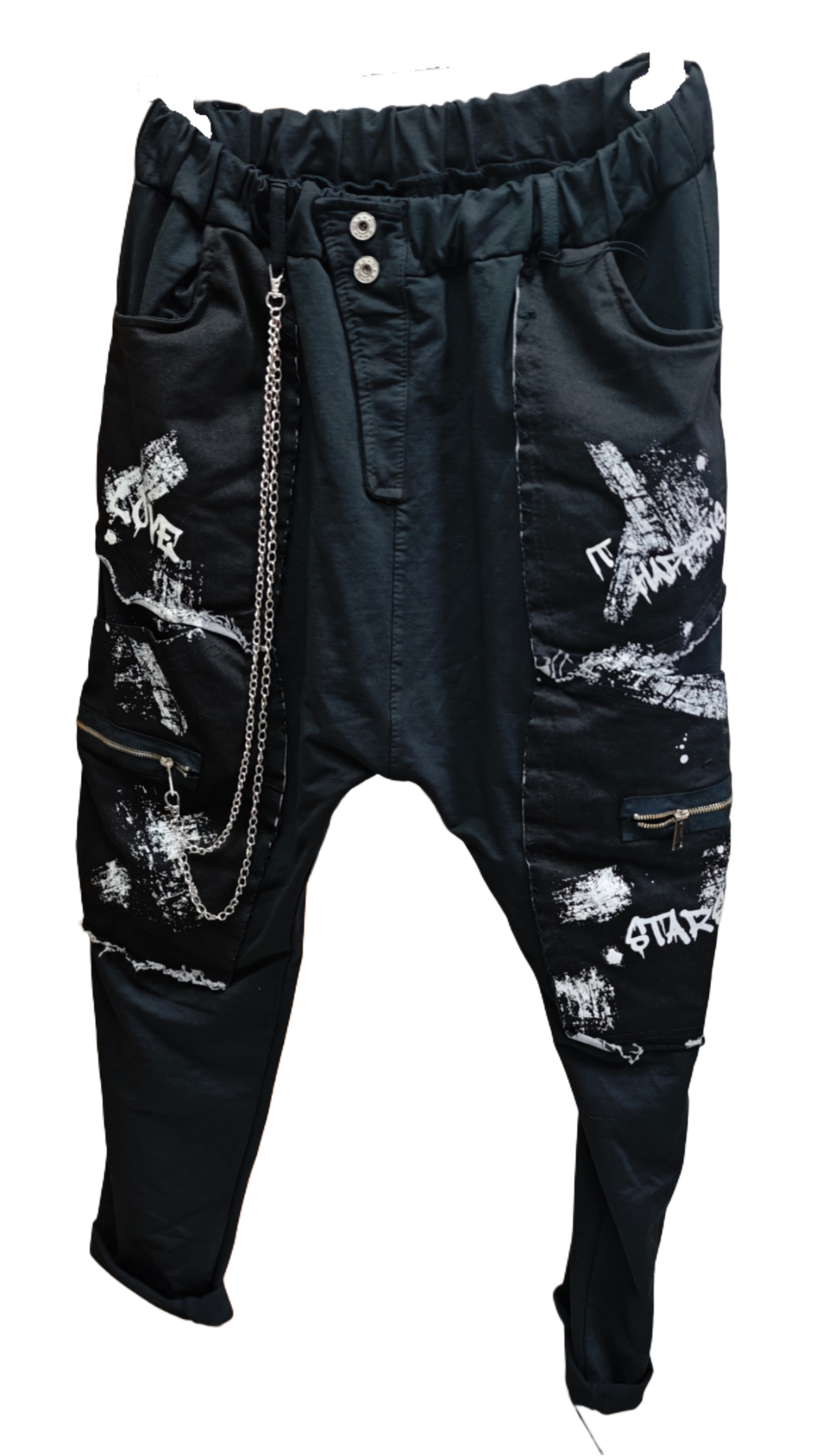 Baggy-Hose mit Ketten- & Print-Details