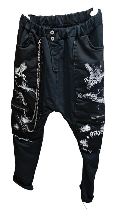 Baggy-Hose mit Ketten- & Print-Details