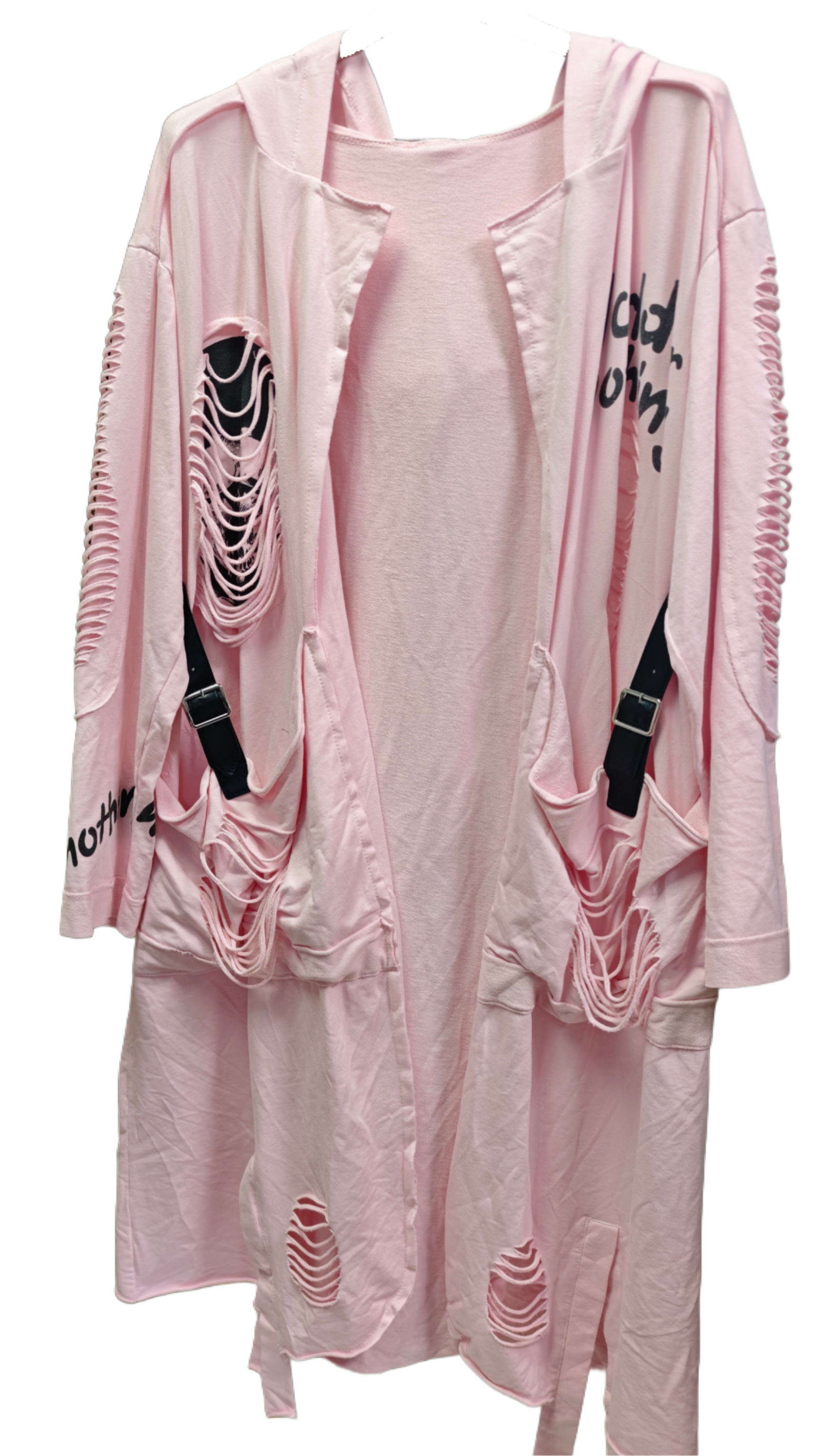 Longcardigan mit Destroyed-Details & Kapuze