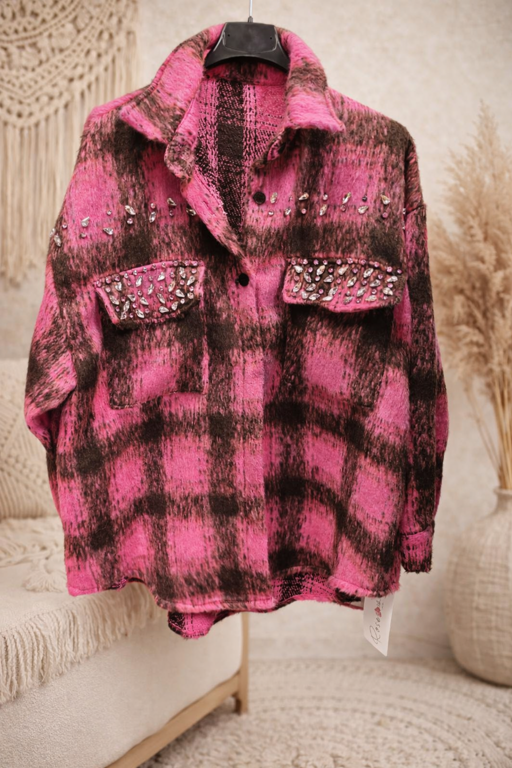 ✨ Statement-Hemdjacke in Pink mit Strassdetails