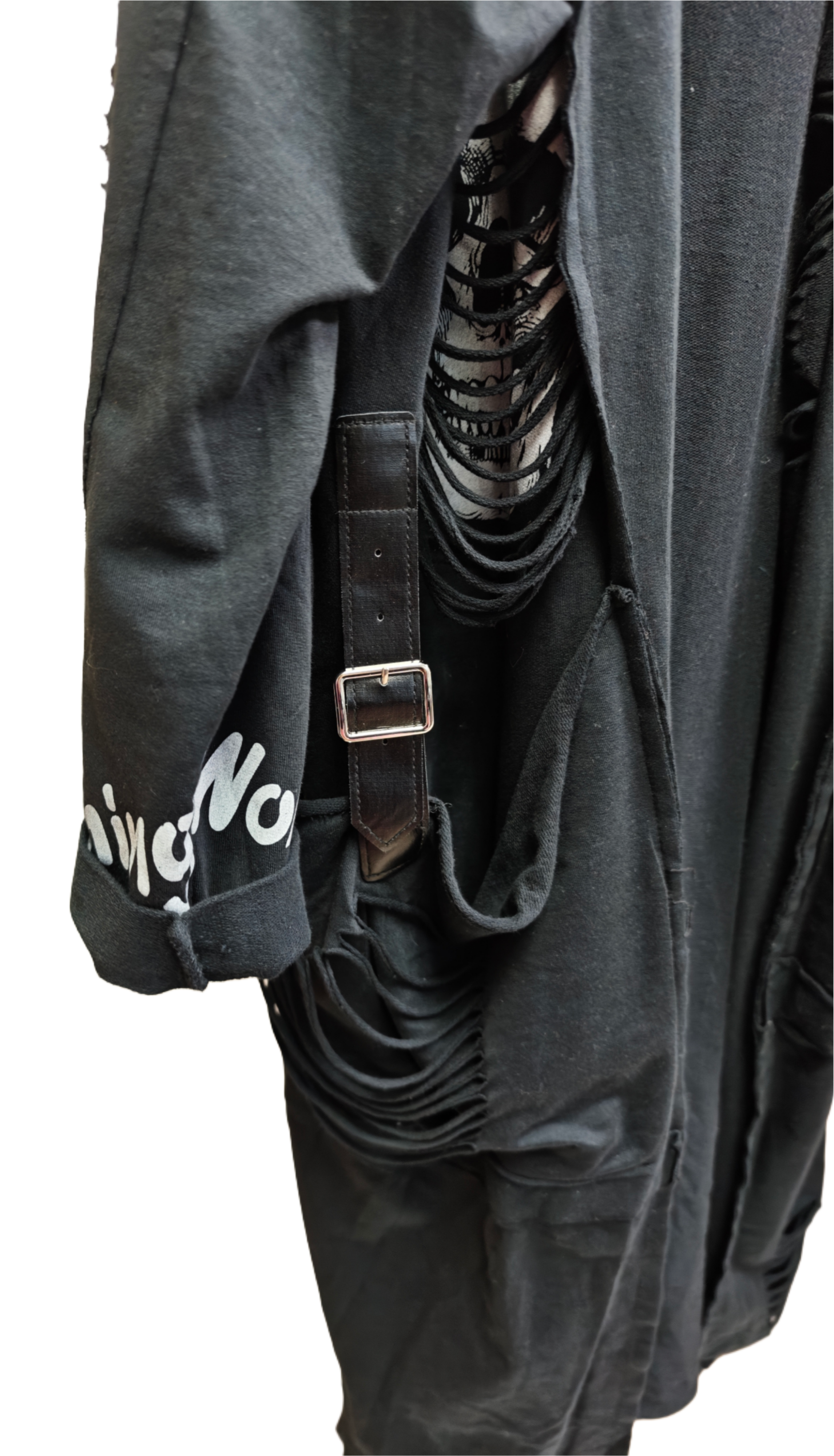 Longcardigan mit Destroyed-Details & Kapuze