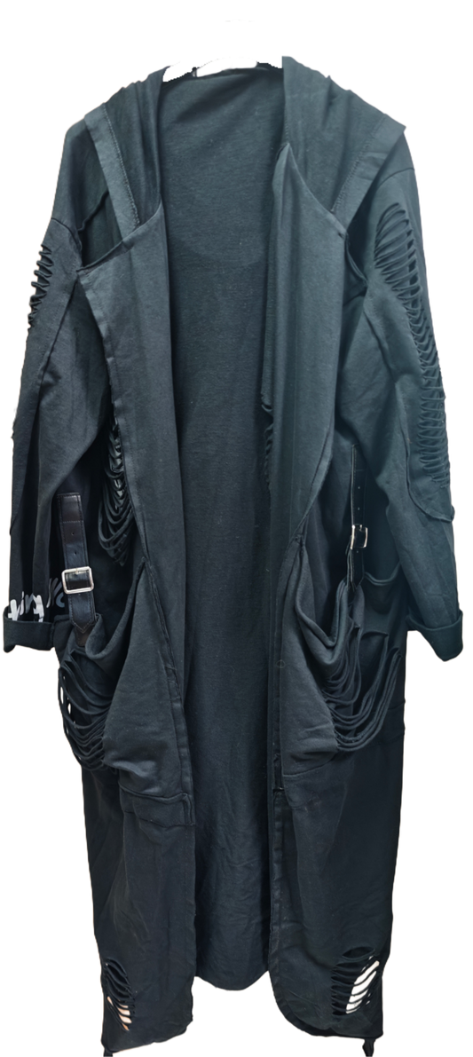 Longcardigan mit Destroyed-Details & Kapuze